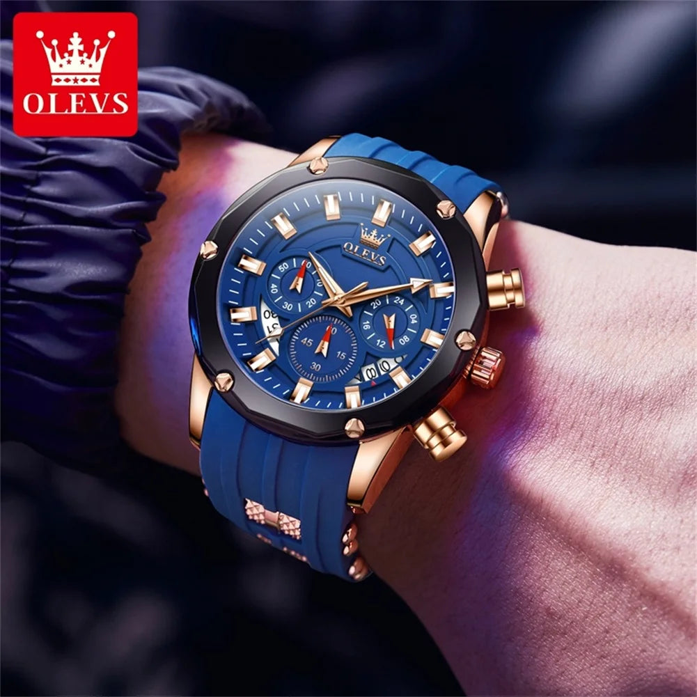 OLEVS Blue Sport Watch - Luminous Rubber Band Athletic