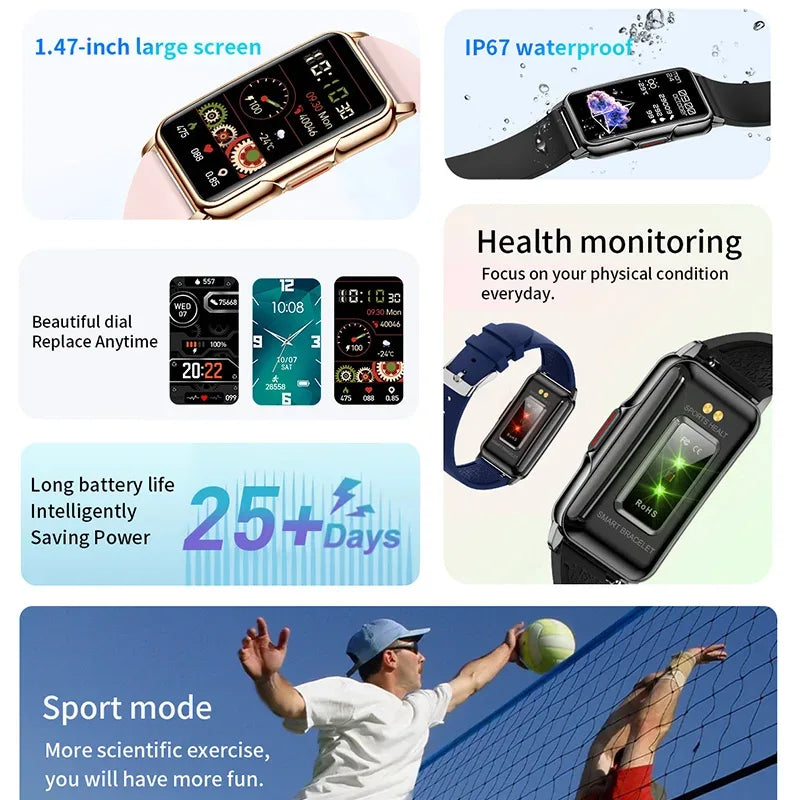 For Android IOS Smart Bracelet Women Smartwatch Men Heart Rate Blood Oxygen Waterproof Sport Smart Band Watch For Ladies +Gift - Wear444