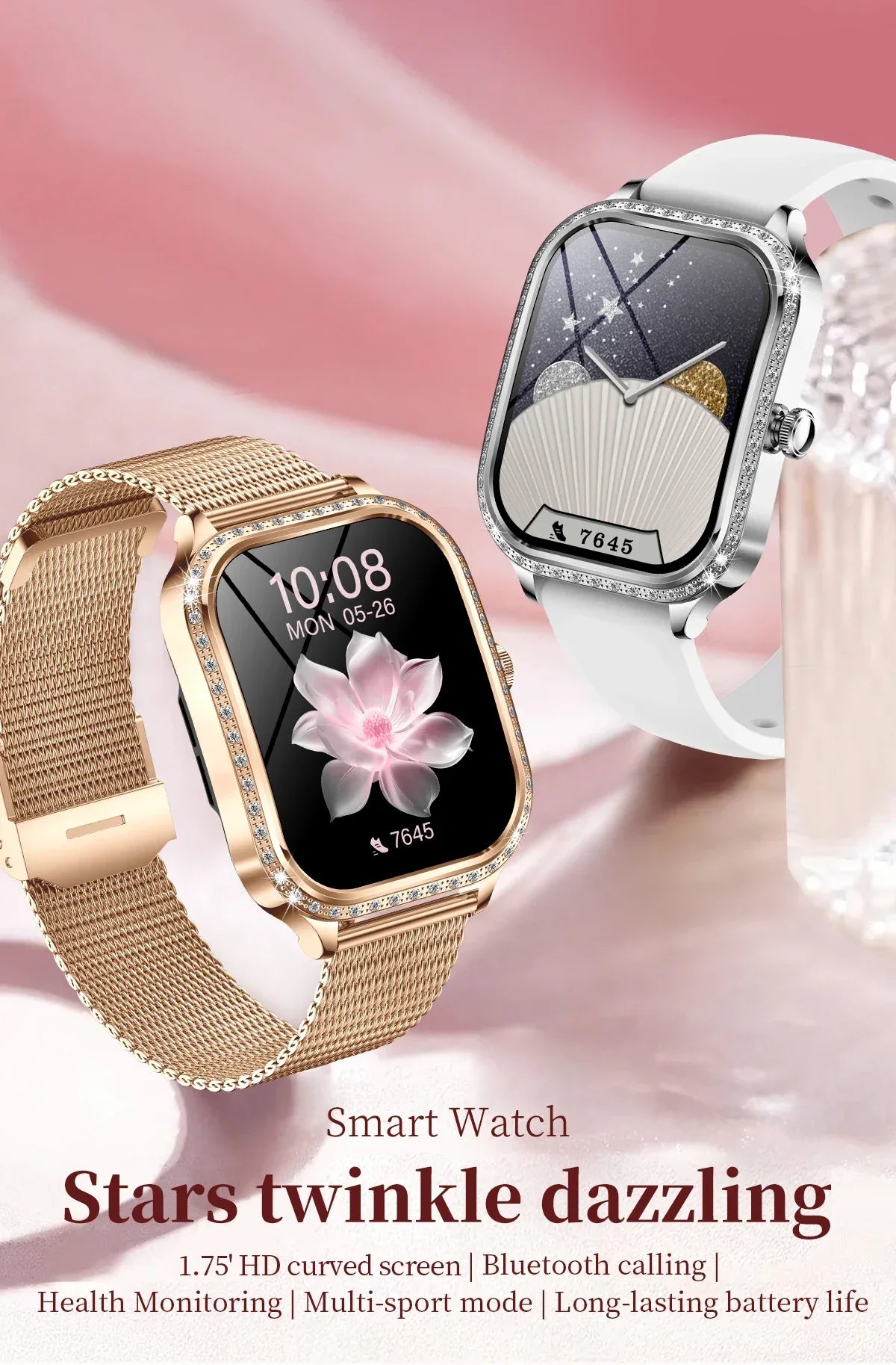 2026New Women Fashion Smartwatch HD Curved Screen Female Menstrual Tracking Waterproof Sports Fitness Bluetooth Call Smart Watch - Wear444
