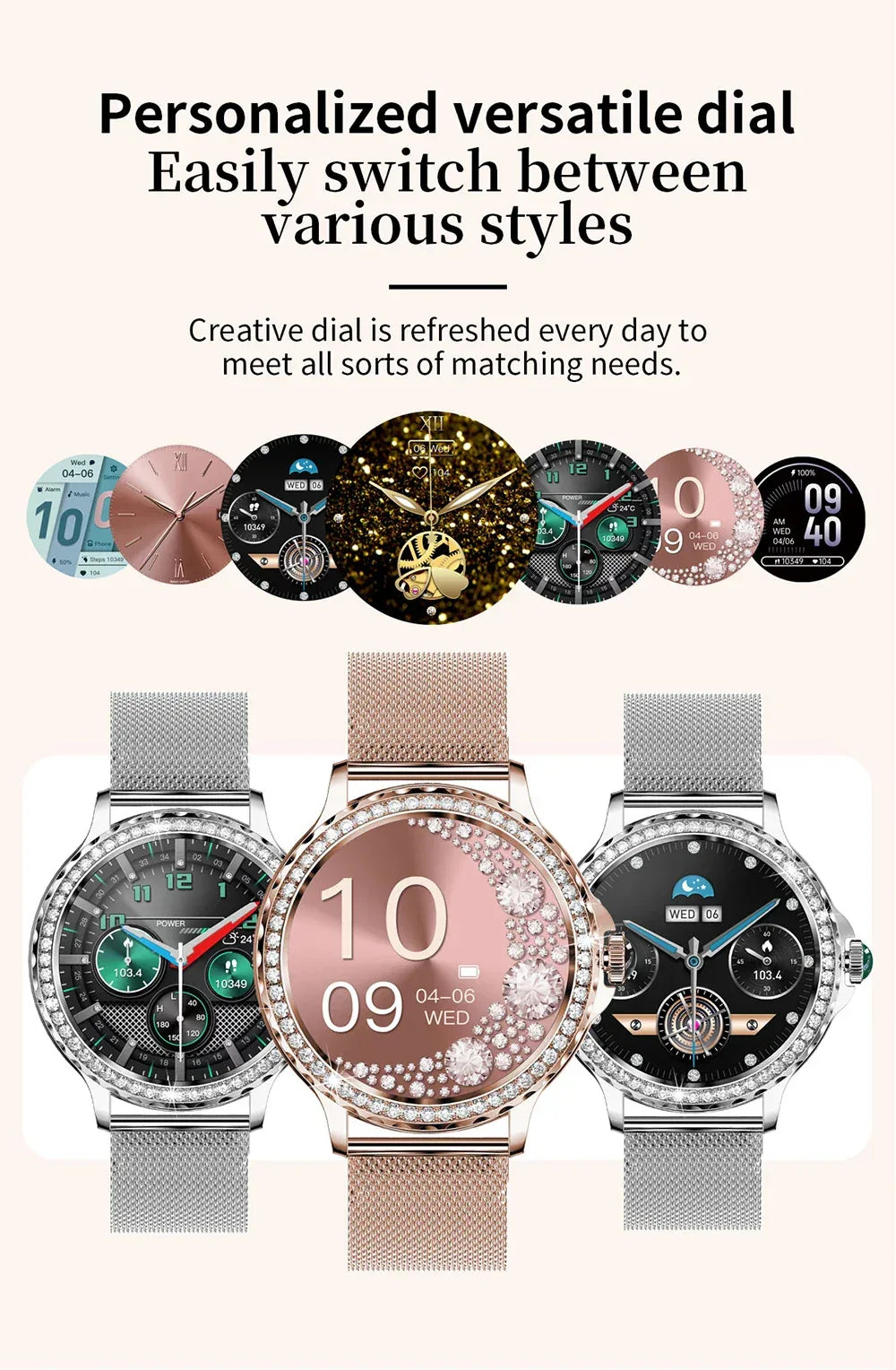 MEVADEN Rose Gold Smart Watch Bluetooth Call Lady 100+ Sports Mode Fitness Health Monitor Women Smartwatch for IOS Android NX19 - Wear444