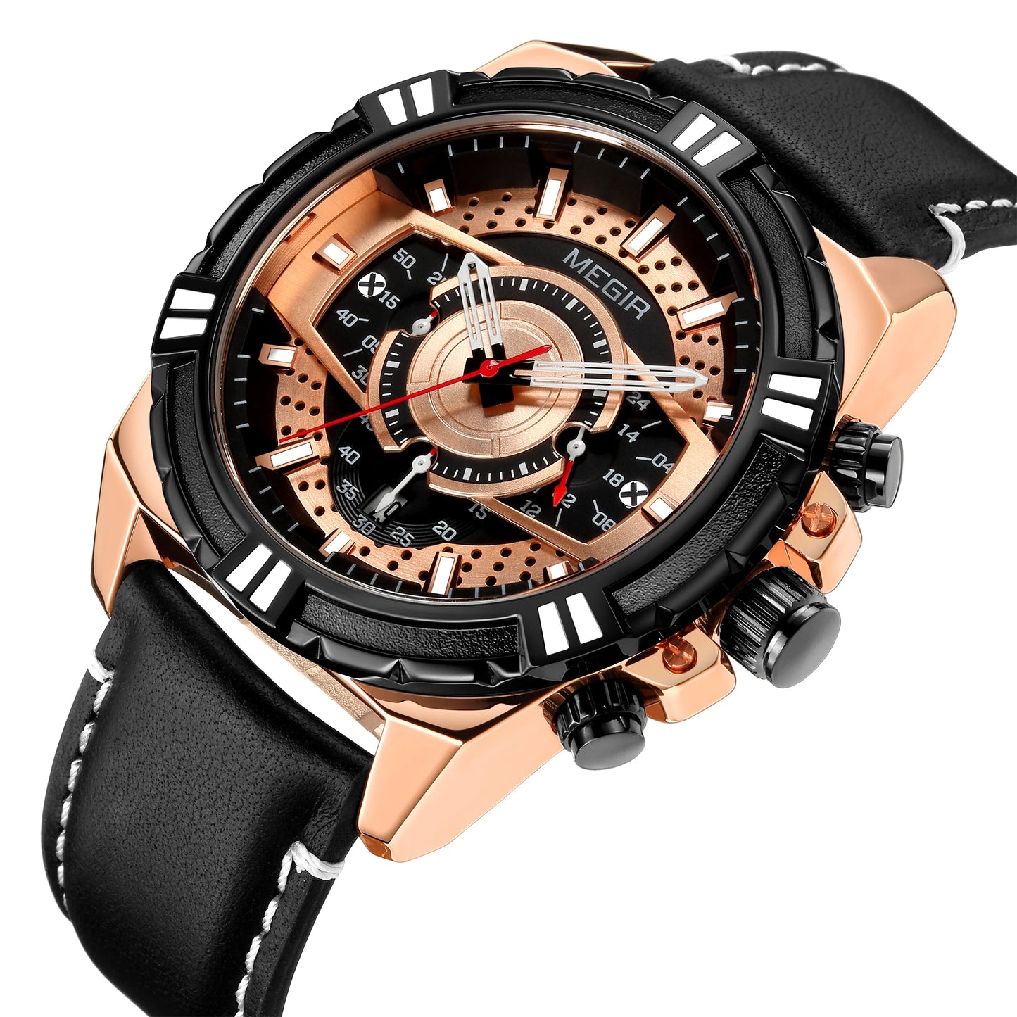 MEGIR Luxury Chronograph Watch - Leather Belt Luminous Sports Business