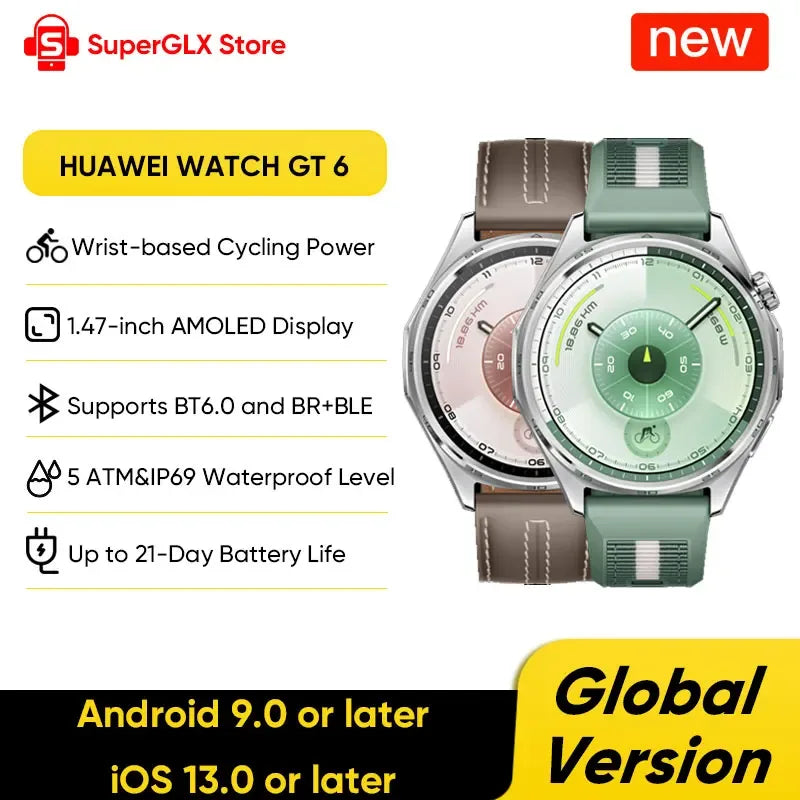2025 New HUAWEI WATCH GT 6 Global Version Smartwatch Features AMOLED Screen 41mm/46mm Compatibility iOS and Android Supports NFC - Wear444