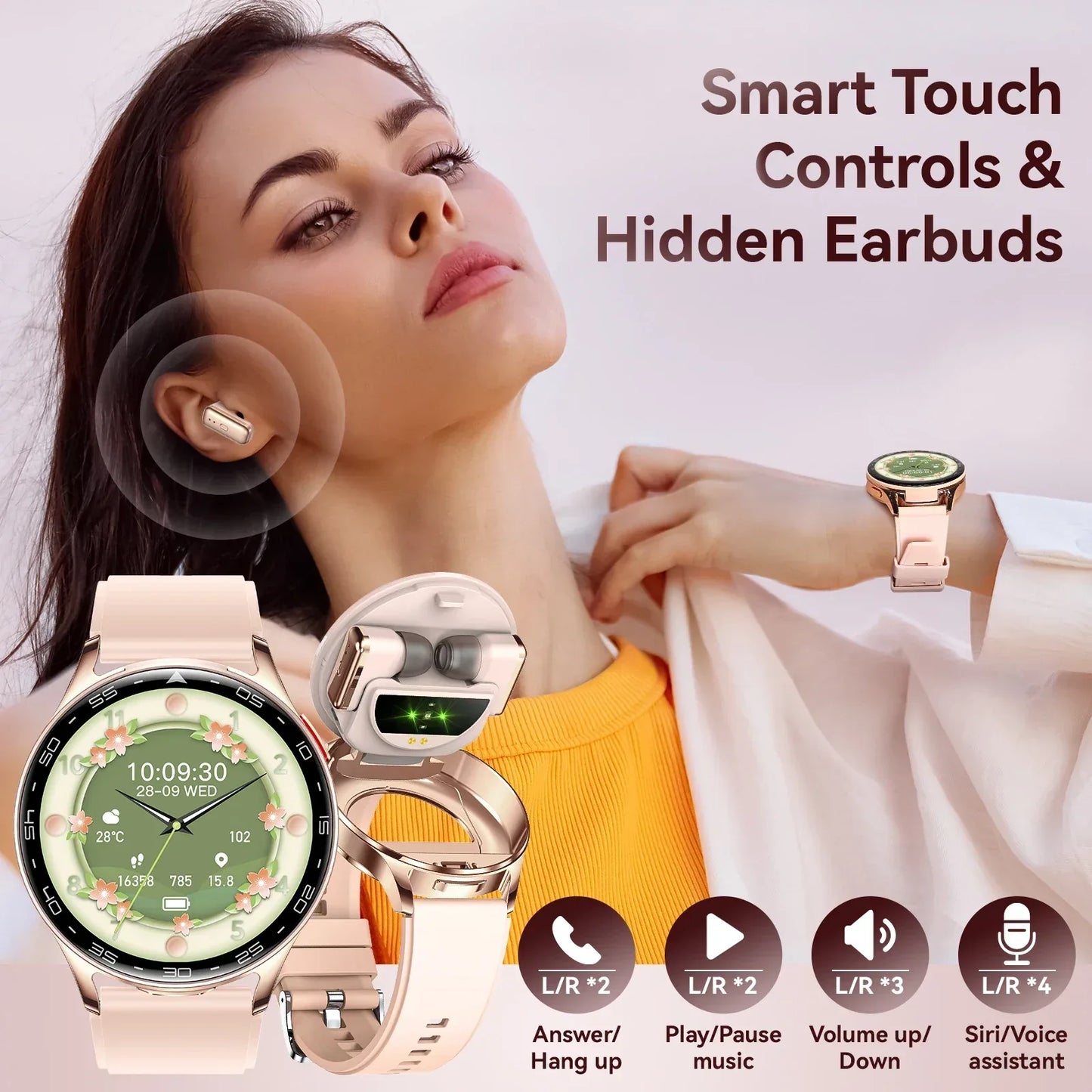 EIGIIIS Smart Watch with Earbuds1.39"HD Fitness Watch with Heart Rate Blood Oxygen Sleep Tracker 2 in1 Bluetooth for iOS Android - Wear444