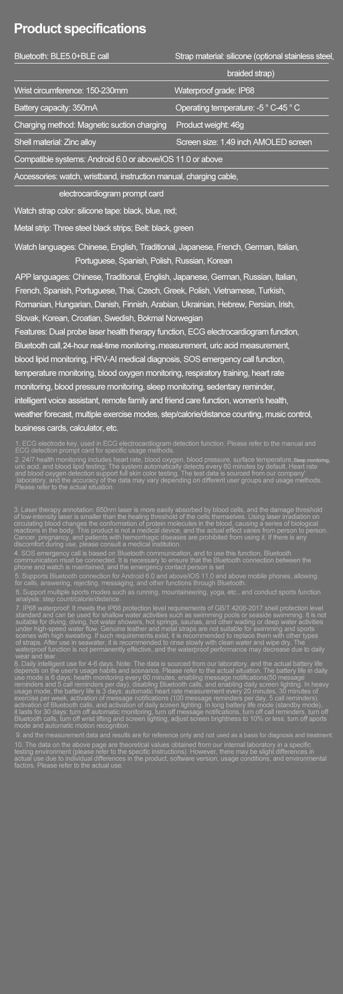 For Xiaomi Precise Laser Therapy Bracelet Uric Acid Blood Lipid ECG+PPG Health Smart Watch Bluetooth Call Smartwatches 2025 New - Wear444