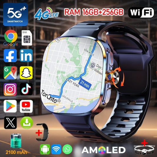 4G/5G Smartwatch 2.40 inch Larger Screen 190° Rotary Camera 16GB+256GB GPS Map WIFI Connect Apps Download Smart Watch Android 10 - Wear444