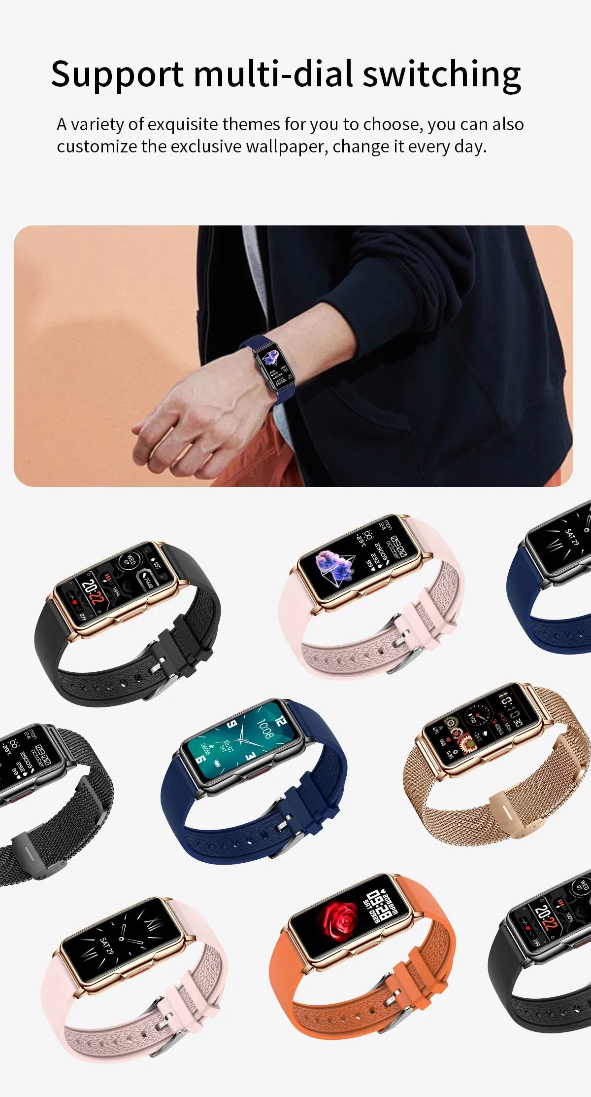 For Android IOS Smart Bracelet Women Smartwatch Men Heart Rate Blood Oxygen Waterproof Sport Smart Band Watch For Ladies +Gift - Wear444