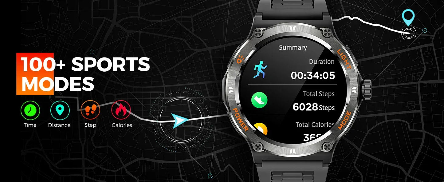 EIGIIS Smart Watch 3ATM Waterproof 1.53" KT76 Men Sport With Compass And LED Flashlight Heart Rate Sleep Analysis Bluetooth Call - Wear444