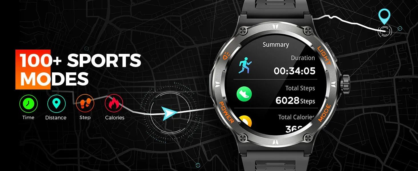 EIGIIS Smart Watch 3ATM Waterproof 1.53" KT76 Men Sport With Compass And LED Flashlight Heart Rate Sleep Analysis Bluetooth Call - Wear444