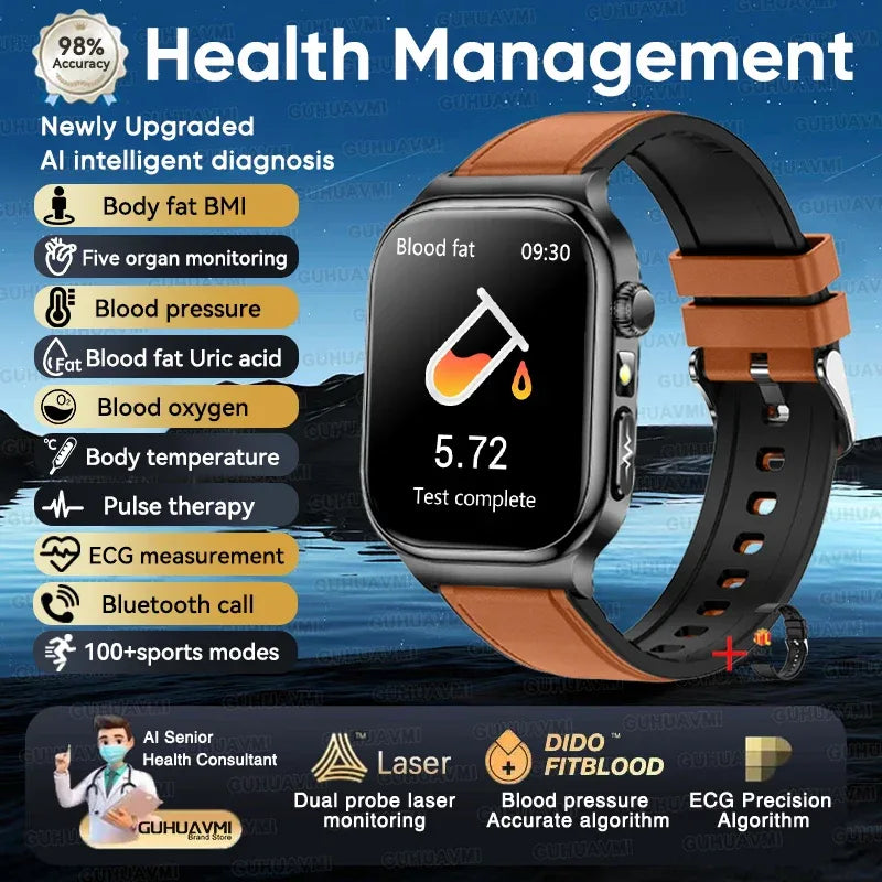 Accurate Measurement Health Smart Watch ECG+PPG Uric Acid Blood Pressure Blood Lipids BT Call Bluetooth Sport tracker Smartwatch - Wear444