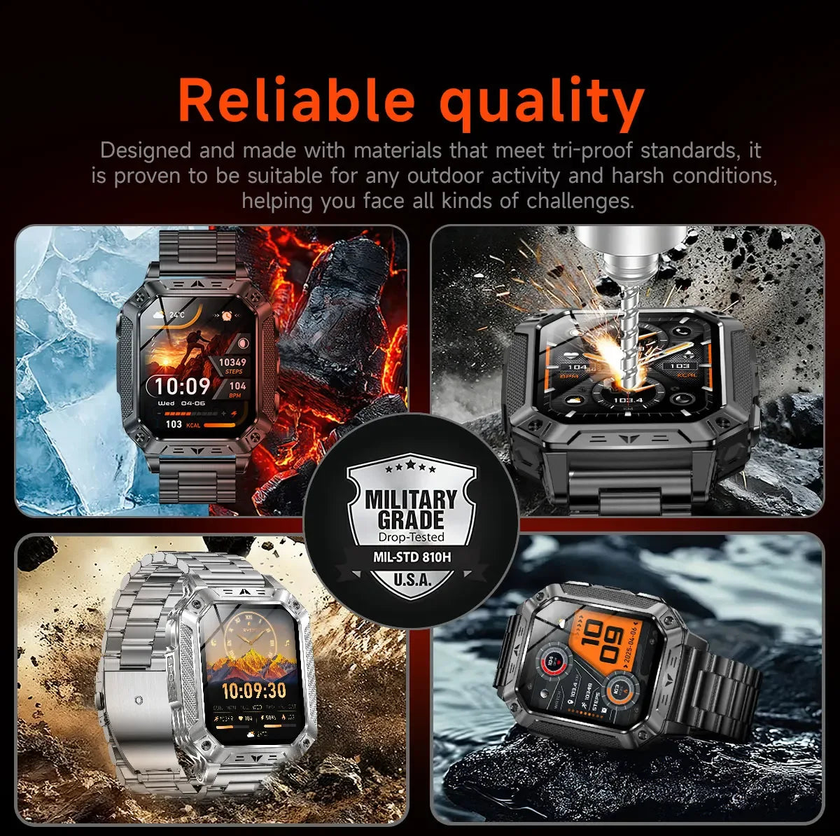 Robust military smart watch 1400Mah battery fitness tracking 10ATM waterproof tactical sports flashlight men's phone watch - Wear444
