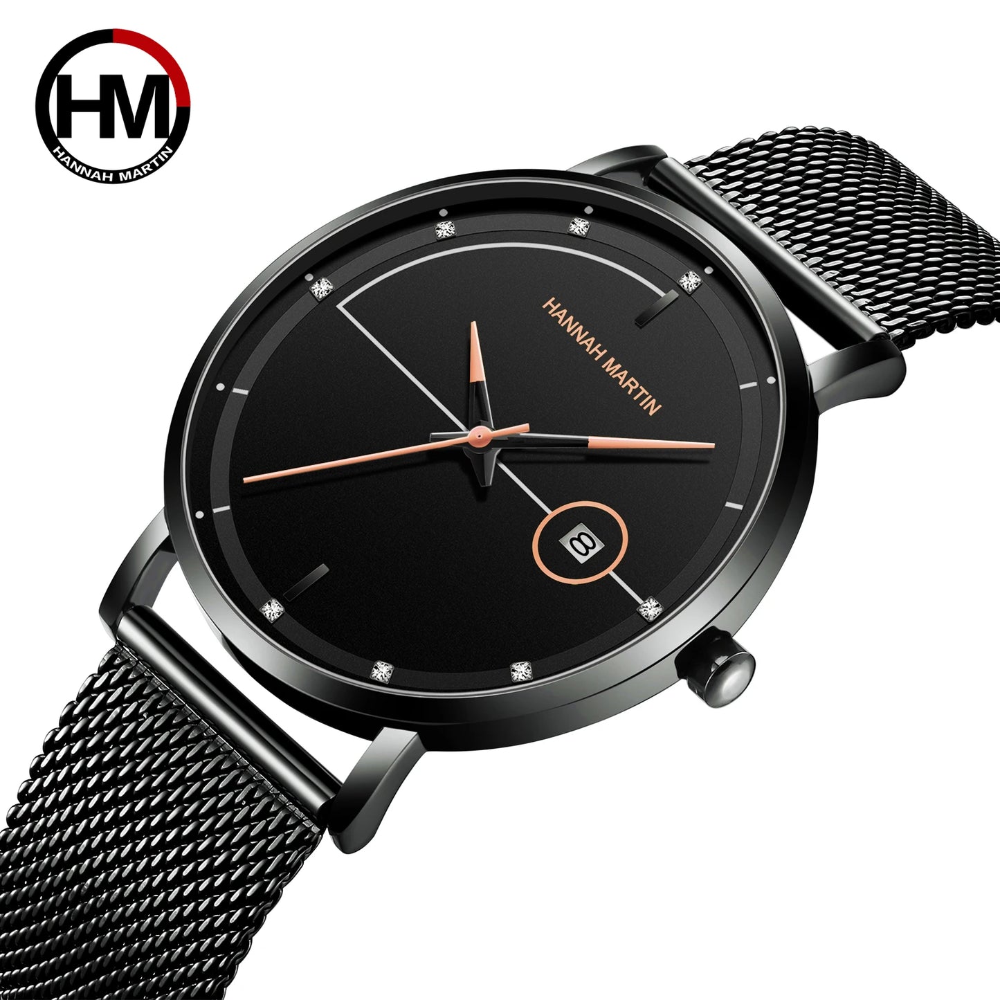 Top Men Quartz Watch With Japanese Movement Simple Blue Black Stainless Steel Mesh Belt Waterproof Travel Fashion Men Wristwatch
