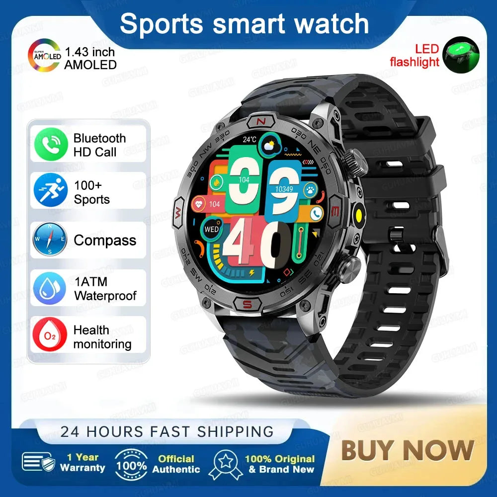 2025New Smart Watch AMOLED Screen GPS Sport Fitness Waterproof LED Lights Compass HD Call Call Smartwatch For Android iOS man - Wear444
