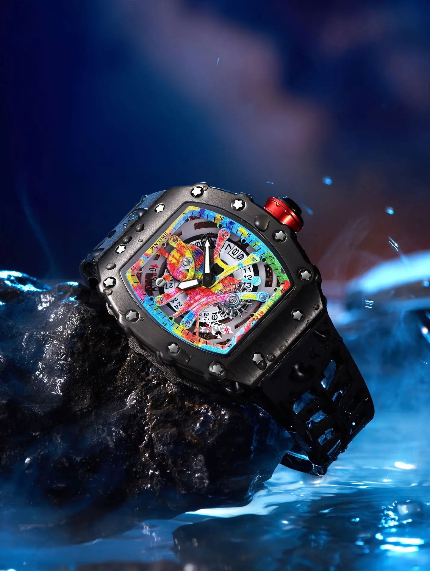 Fashion Mechanical Man Watches Classic Colorful RM Desgin Automatic Visable Wristwatch Causal Men Watch Rubber Strap Belt