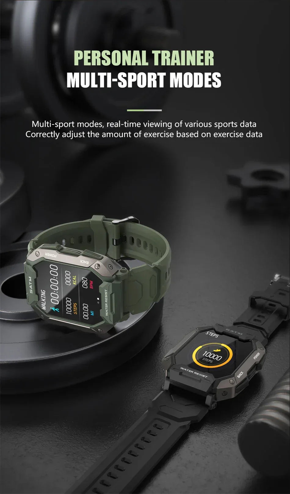 Military Smart Watch Men Carbon Black Ultra Army Outdoor 5ATM Waterproof Sports Smartwatch 2024 Heart Rate Blood Oxygen Monitor - Wear444