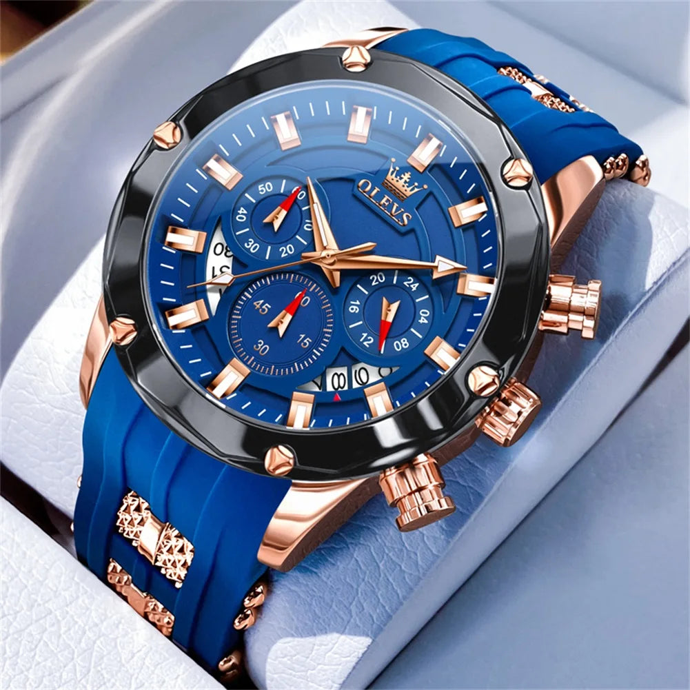 OLEVS Blue Sport Watch - Luminous Rubber Band Athletic