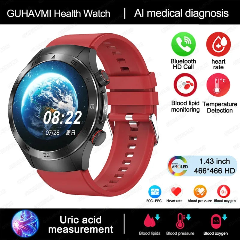 For Xiaomi Precise Laser Therapy Bracelet Uric Acid Blood Lipid ECG+PPG Health Smart Watch Bluetooth Call Smartwatches 2025 New - Wear444