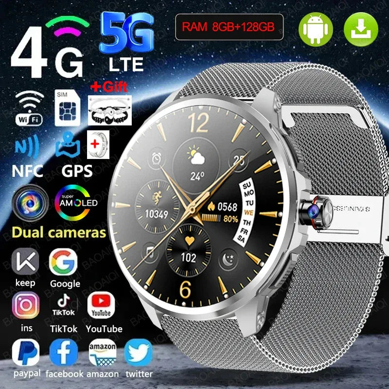 5G/4G Smart Watch Men Fashion 1.95 inch 720*720 AMOLED 8GB+128GB RAM 2100mah Battery GPS WIFI Google APPS Smartwatch Android 9.0 - Wear444