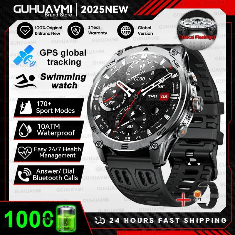 2025 New Military T-Rex 3 Ultra GPS Smart Watch 1000mAh Battery 10ATM Waterproof Compass Flashlight Sports trackr Smartwatch Men - Wear444