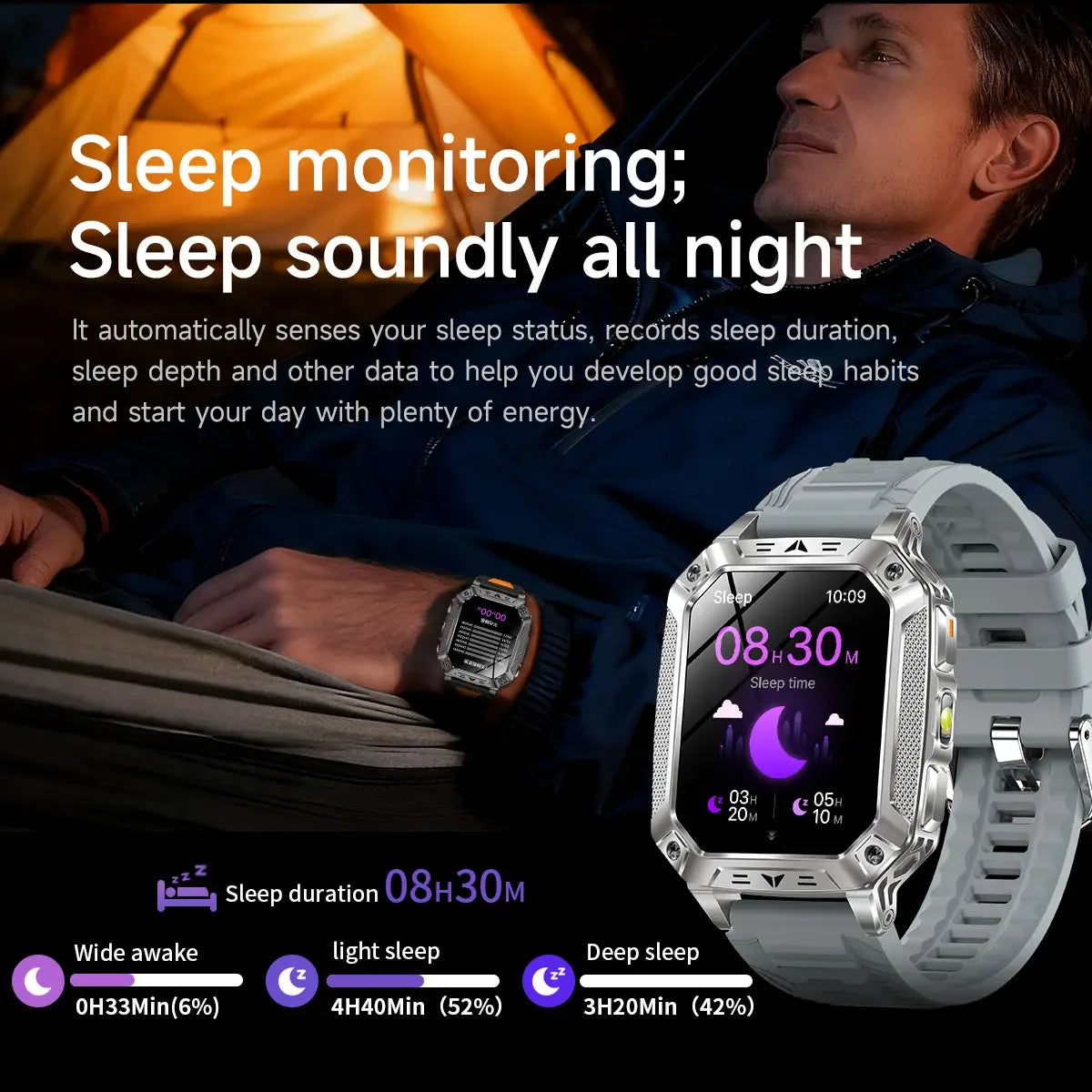 Robust military smart watch 1400Mah battery fitness tracking 10ATM waterproof tactical sports flashlight men's phone watch - Wear444