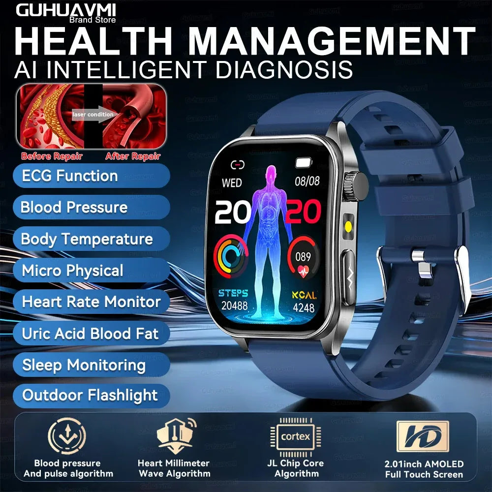 2025Hot AI-GPT Diagosis ECG Health SmartWatch Blood Pressure Lipid Uric Acid 650nm Dual-Probelaser Heart Analysis Smart bracelet - Wear444