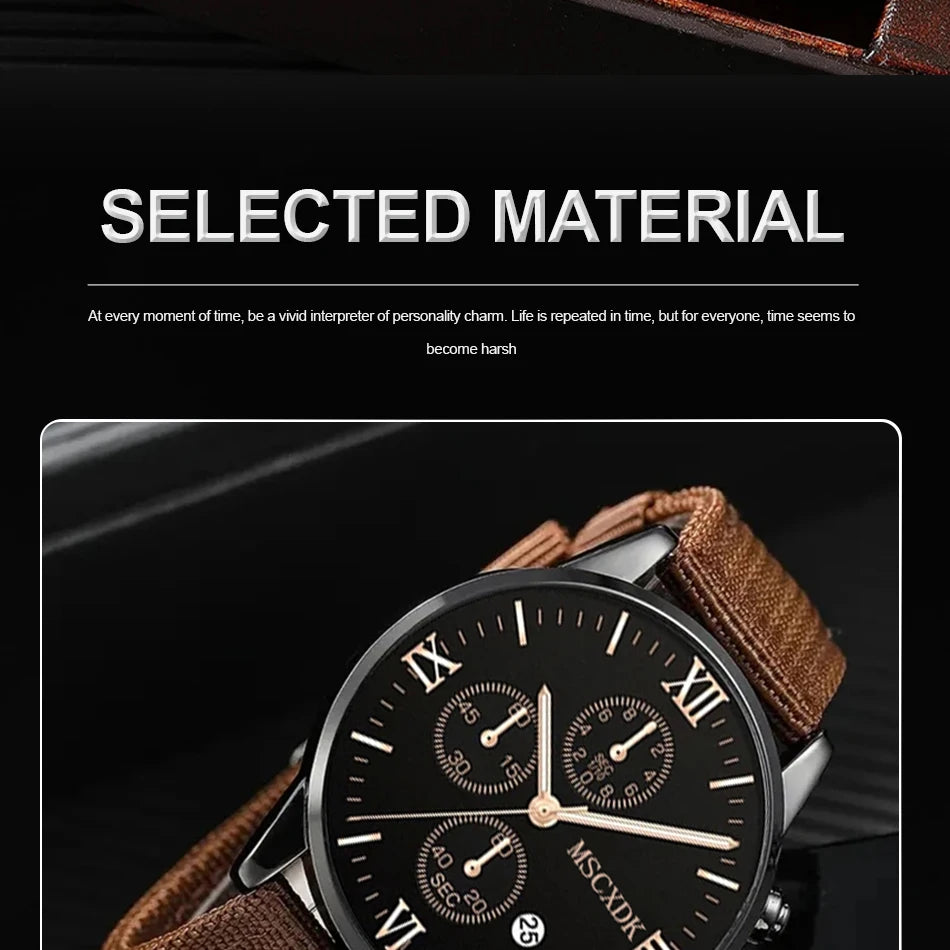 4pcs Quartz Watches Bracelet Watch Set For Men Business Fashion Casual Round Pointer Calendar Watch Accessories