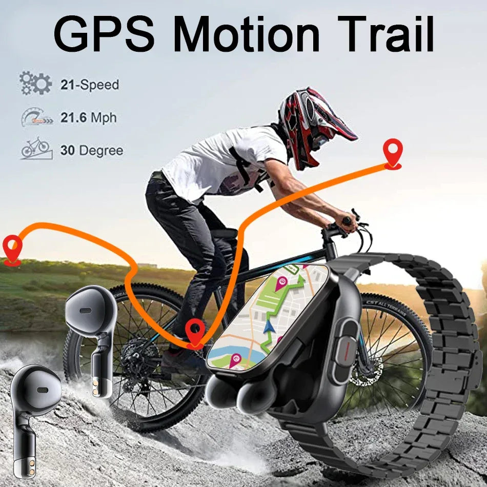 NFC Smart Watch TWS 2-in-1 Headset Bluetooth Call Heart Rate Blood Pressure Health Monitoring Headphones Play Music Smartwatch - Wear444