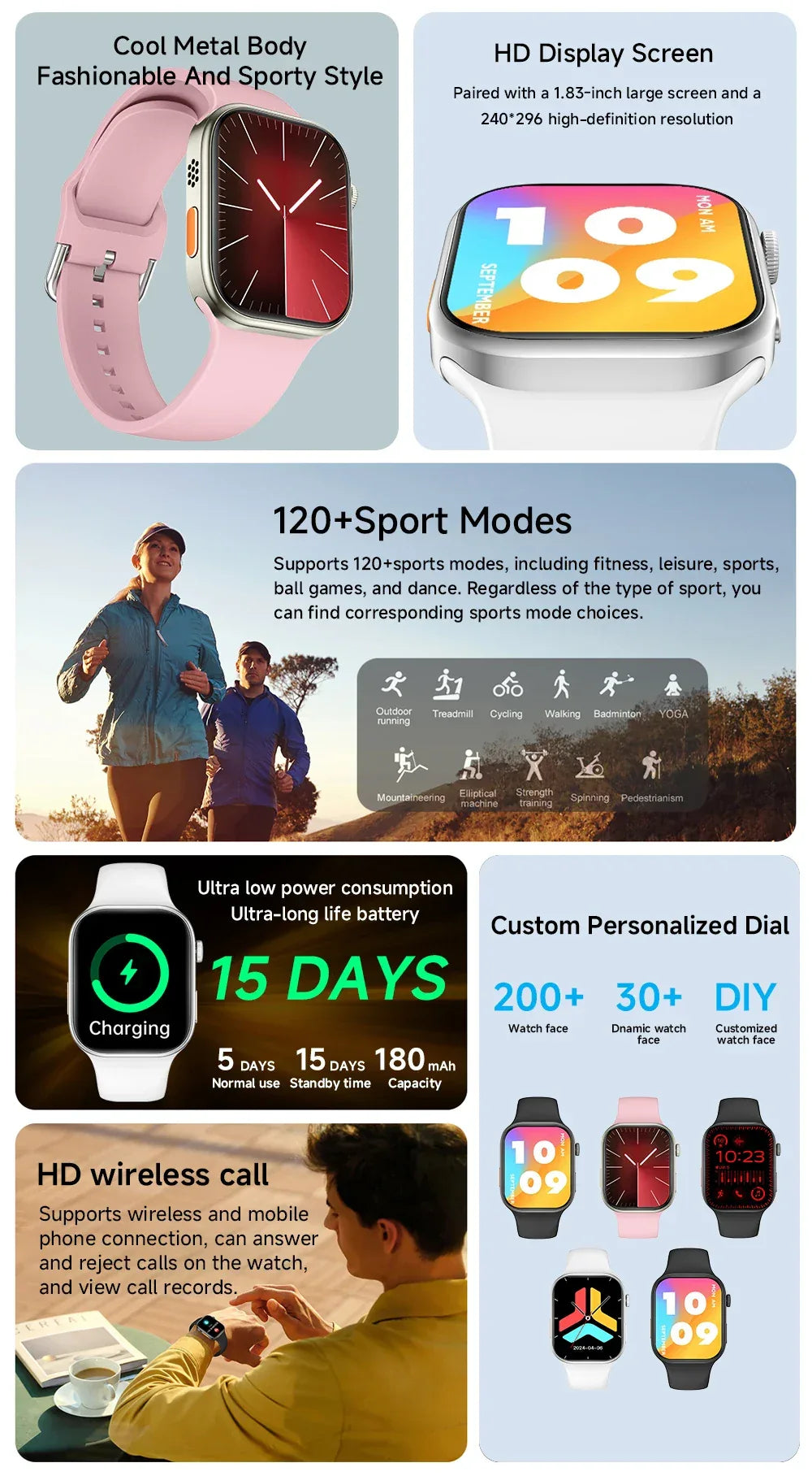 2026 Smart Watch 1.83" HD Screen Bluetooth Call Heart Rate Monitoring 120+ Sports Modes Waterproof for Men Woman Smartwatch Gift - Wear444
