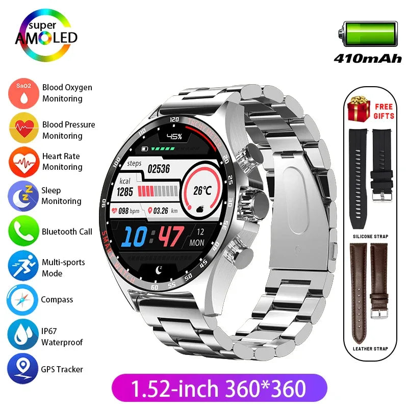 Hotsale Silver Gold Stainless Steel Color Smart Watch 1.58 Inch Bt Call Nfc Wireless Charging Smartwatch - Wear444