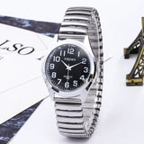 Fashion Women Men Watch Flexible Elastic Band Quartz Wrist Watch Black Dial Steel Strap Couple Watch Gift