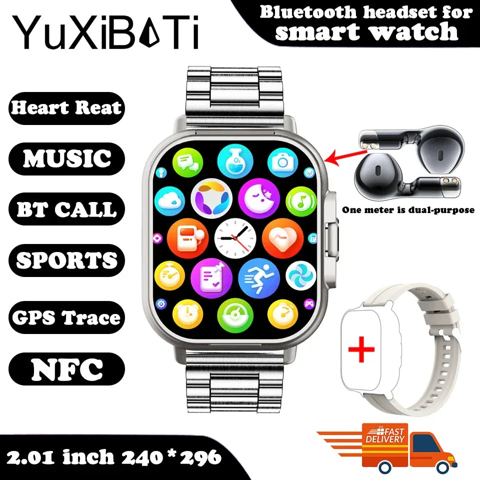 NFC Smart Watch TWS 2-in-1 Headset Bluetooth Call Heart Rate Blood Pressure Health Monitoring Headphones Play Music Smartwatch - Wear444