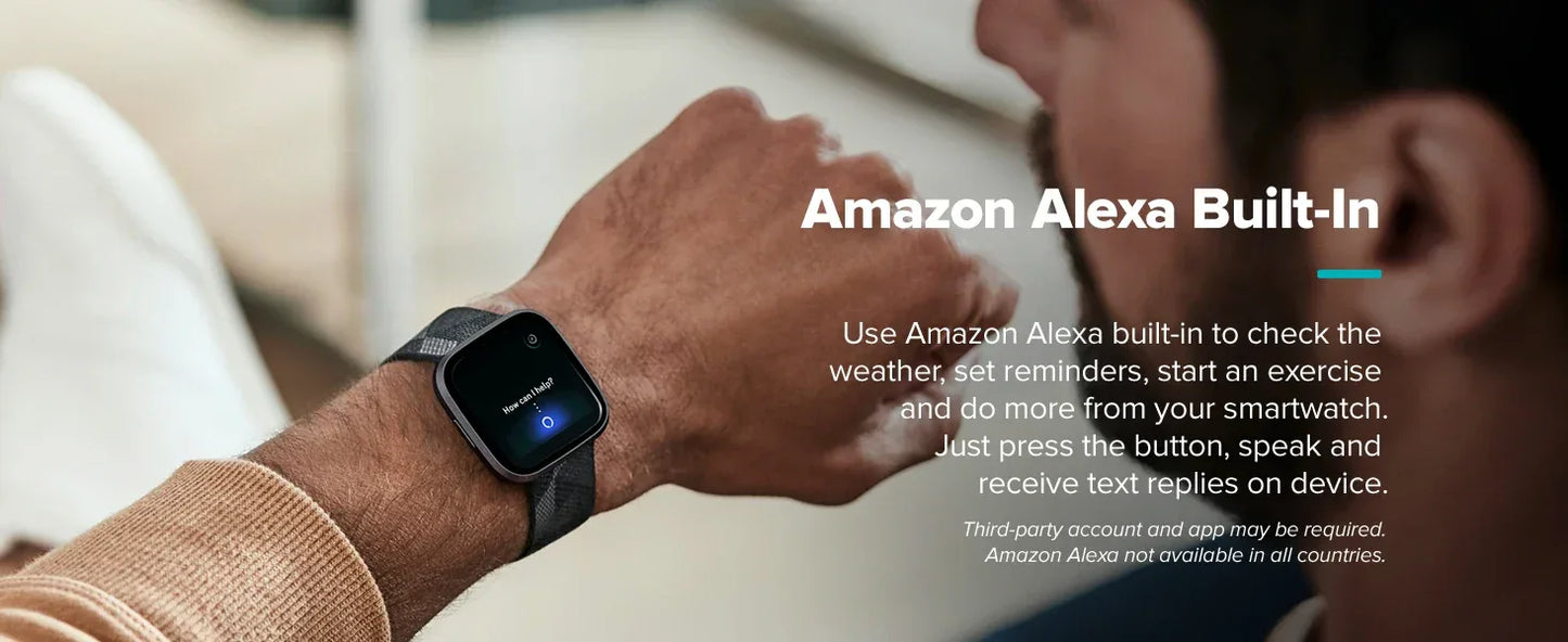 Fitbit Versa 2 Health and Fitness Smartwatch with Heart Rate, Music, Alexa Built-In, Sleep and Swim Tracking, Black/Carbon - Wear444