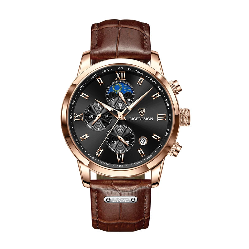 LIGE Men Watches Fashion Quartz Watch Tourbillon Clock Genuine Leather Waterproof Watch Men Military Wristwatch Man Reloj Hombre