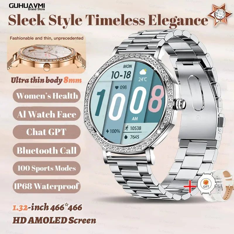 Luxury Women's Smartwatches Diamond Dial Fashion Smart Watch Heart Rate Monitor Sleep Tracking IP67 Waterproof For Android & IOS - Wear444