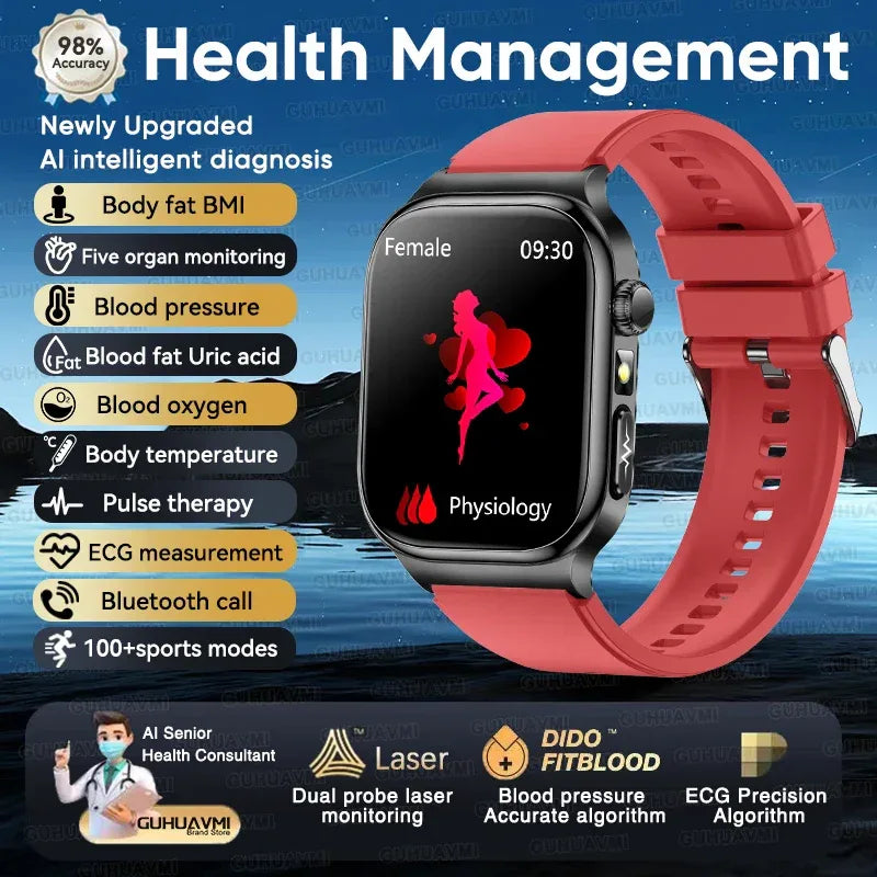 Accurate Measurement Health Smart Watch ECG+PPG Uric Acid Blood Pressure Blood Lipids BT Call Bluetooth Sport tracker Smartwatch - Wear444