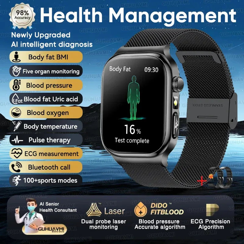 Accurate Measurement Health Smart Watch ECG+PPG Uric Acid Blood Pressure Blood Lipids BT Call Bluetooth Sport tracker Smartwatch - Wear444