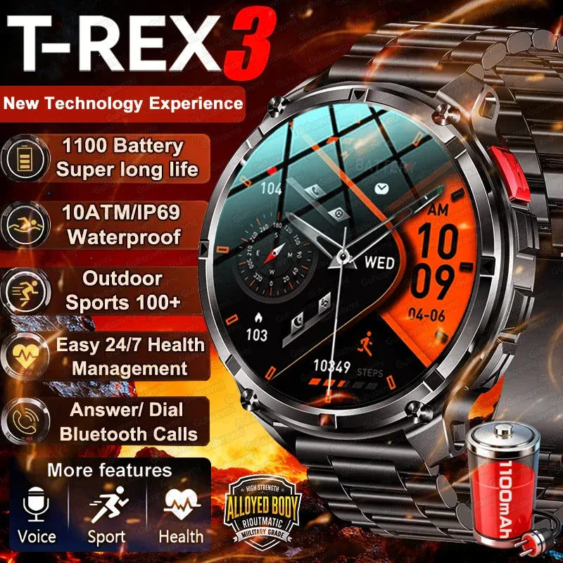 2026 New T-REX3 1100mAh Battery Smart Watch Men 10ATM Waterproof GPS Bluetooth Call 1.7" AMOLED HD Sports Flashlight Smart Watch - Wear444