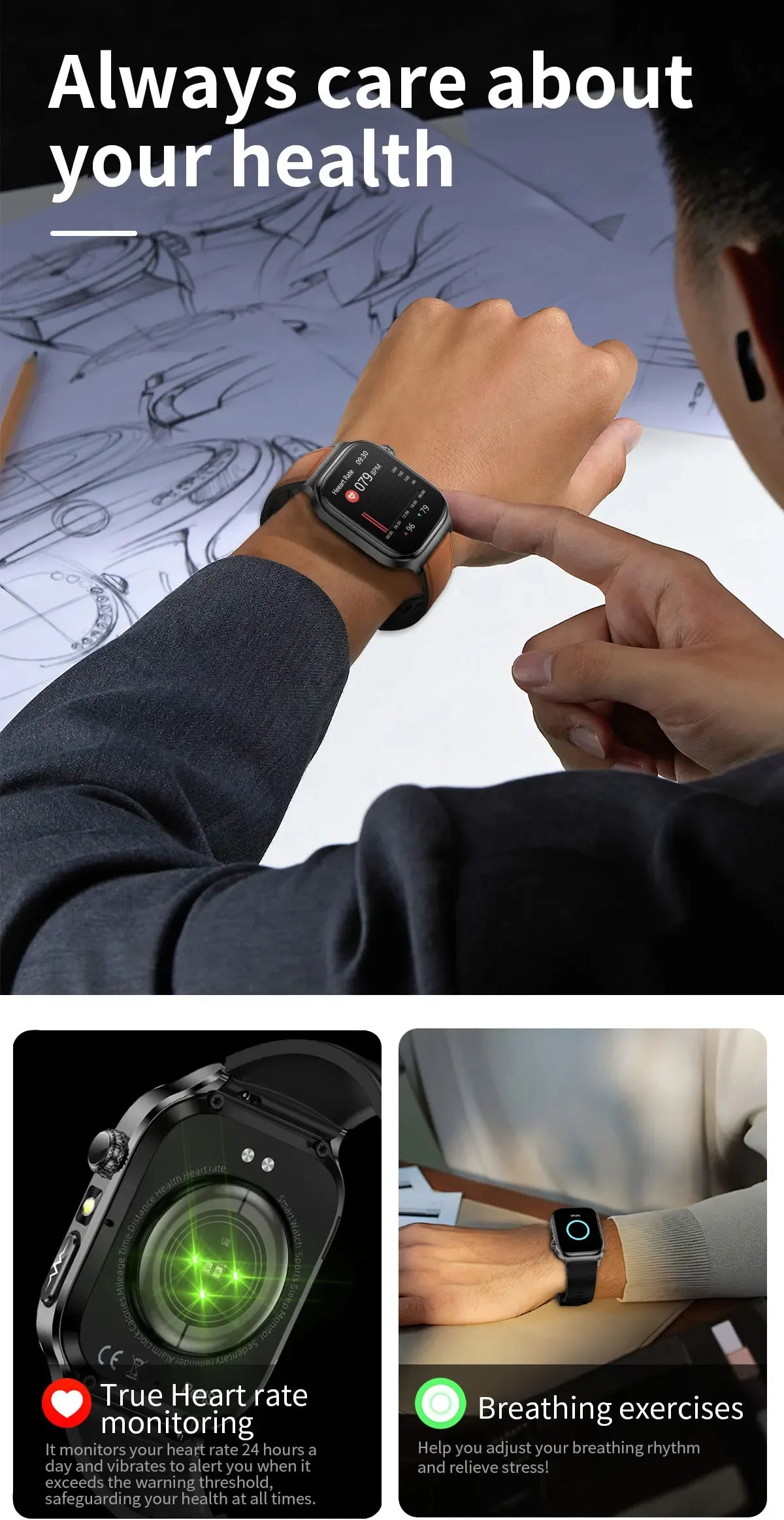 Accurate Measurement Health Smart Watch ECG+PPG Uric Acid Blood Pressure Blood Lipids BT Call Bluetooth Sport tracker Smartwatch - Wear444