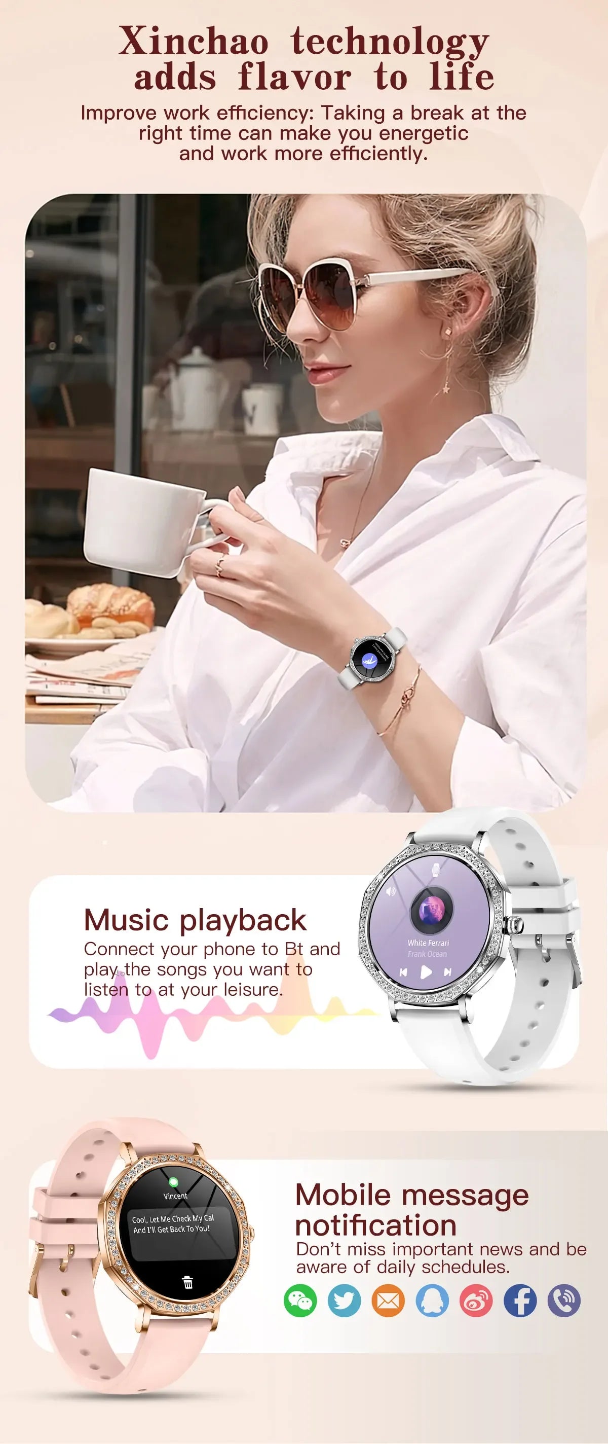 Luxury Women's Smartwatches Diamond Dial Fashion Smart Watch Heart Rate Monitor Sleep Tracking IP67 Waterproof For Android & IOS - Wear444