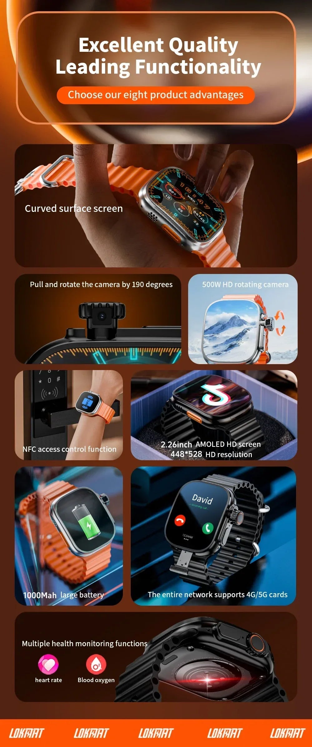 Curved Display S10 Ultra 3 Smartwatch JC02 Pro Smart Watch With 190° Rotary Camera NFC GPS WIFI Compass 2.26inch Amoled Screen - Wear444