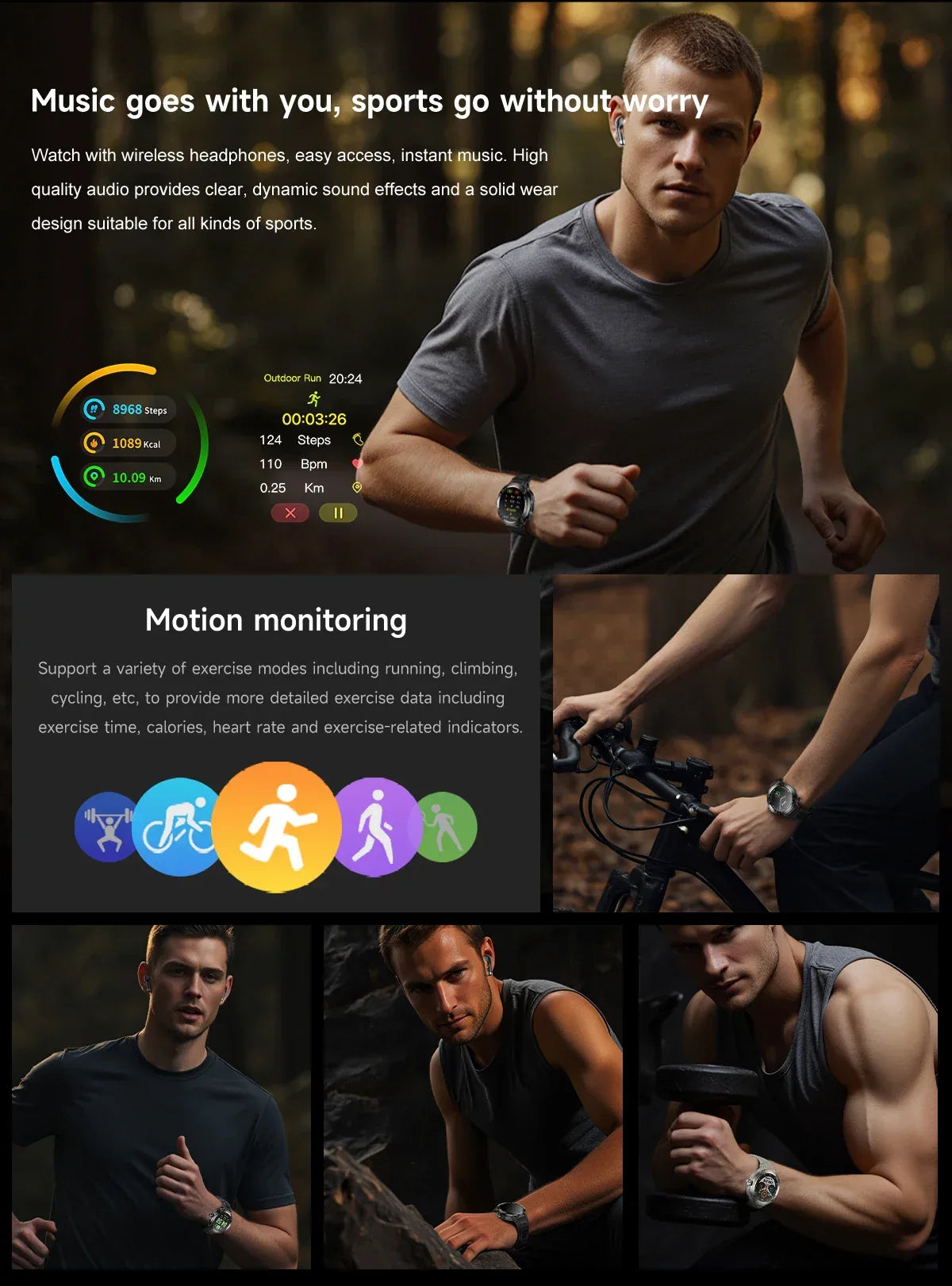 2025 NewSmart Watch With BT earphone 2-In-1 NFC Bluetooth Call Men Watch GPS Track Heart Rate Monitor Play Music SmartWatch GIFT - Wear444