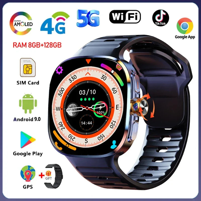 5G/4G Full Network Smart Watch 2.40 inch 720*720 Big Screen HD Video Call 8GB+128GB RAM Smartwatch Google Play WIFI GPS Sim Card - Wear444