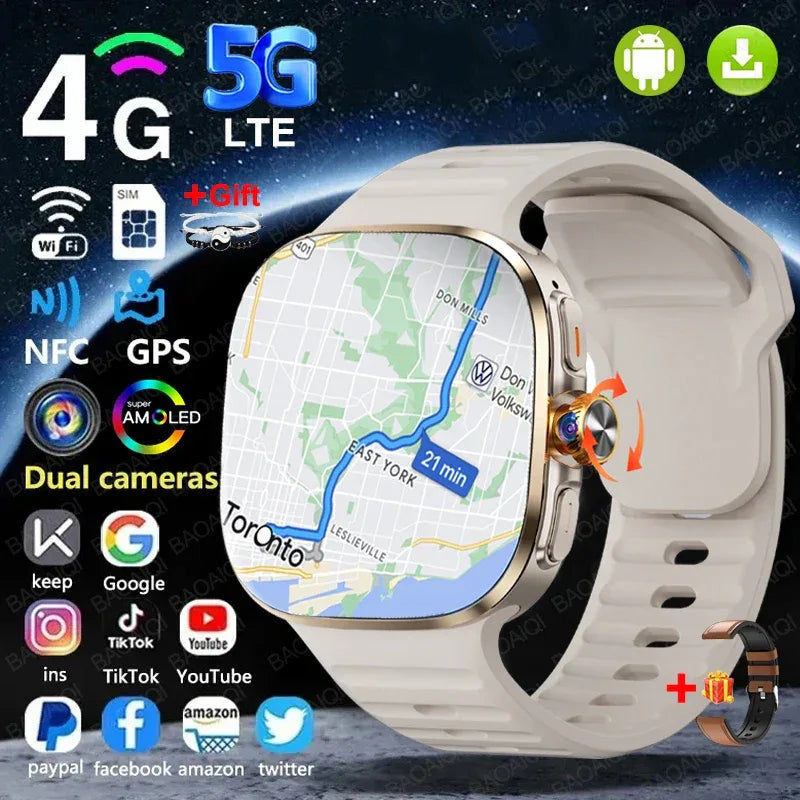 4G/5G Smartwatch 2.40 inch Larger Screen 190° Rotary Camera 16GB+256GB GPS Map WIFI Connect Apps Download Smart Watch Android 10 - Wear444