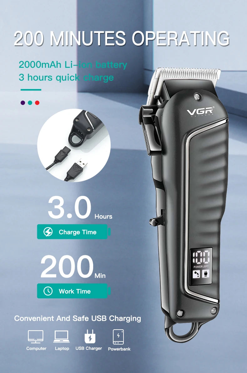 V-683 Hair Clipper Professional Electric Hair Trimmer Rechargeable Clipper Haircut Machine Men's Barber Hair Cutting Machine