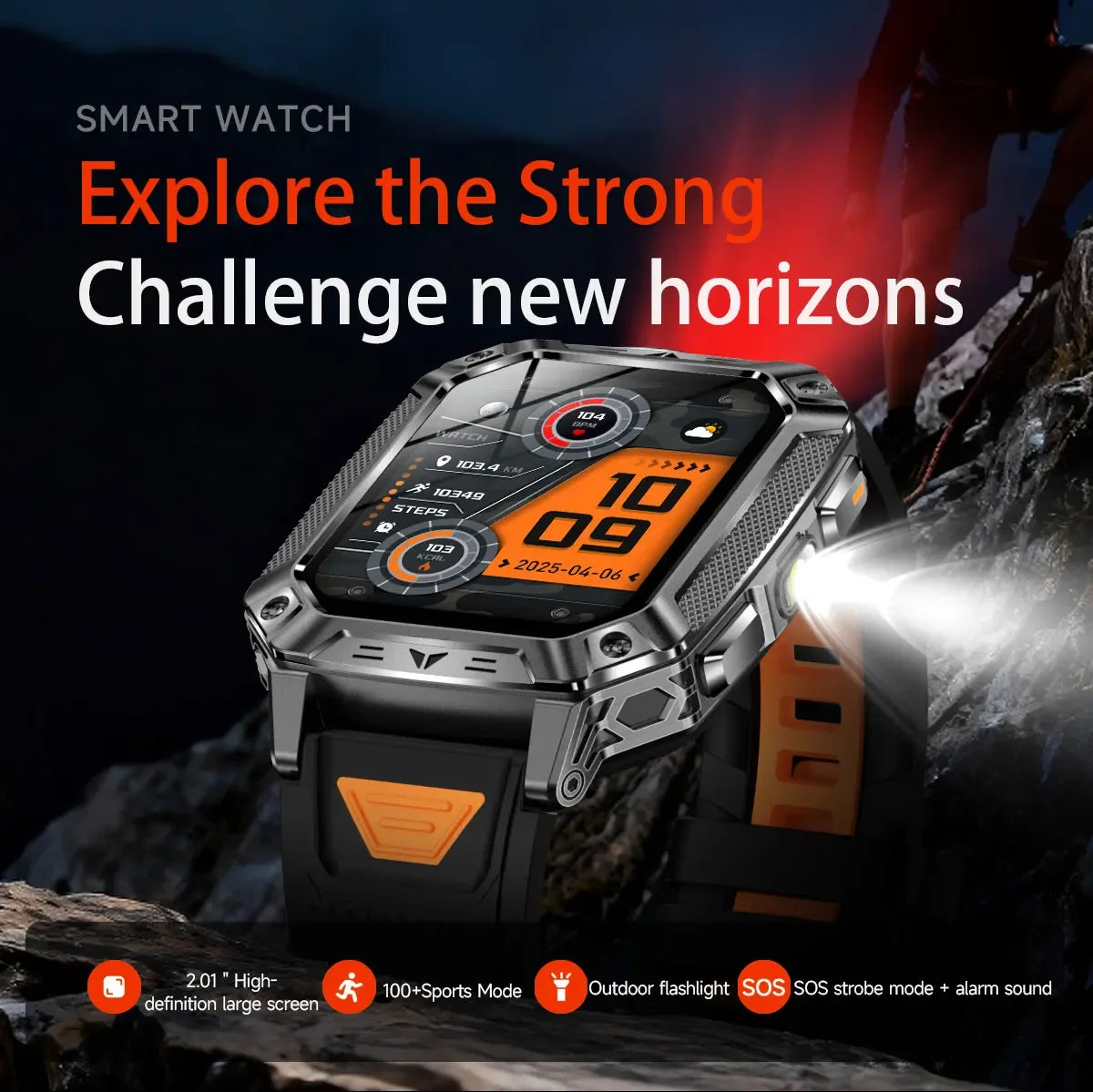 Robust military smart watch 1400Mah battery fitness tracking 10ATM waterproof tactical sports flashlight men's phone watch - Wear444