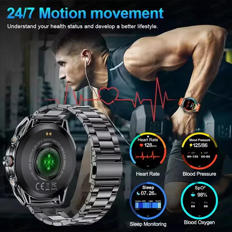2025 New Military T-Rex 3 Ultra GPS Smart Watch 1000mAh Battery 10ATM Waterproof Compass Flashlight Sports trackr Smartwatch Men - Wear444