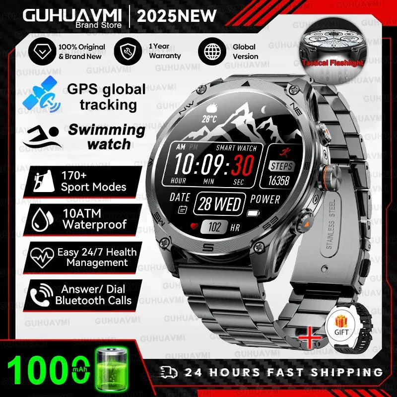 2025 New Military T-Rex 3 Ultra GPS Smart Watch 1000mAh Battery 10ATM Waterproof Compass Flashlight Sports trackr Smartwatch Men - Wear444