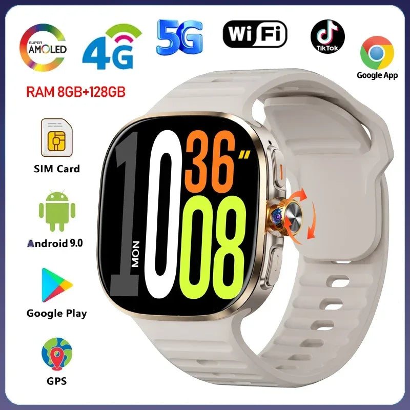 5G/4G Full Network Smart Watch 2.40 inch Big Screen HD Video Call 8GB+128GB RAM 2100mAh Google Play WIFI GPS Sim Card Smartwatch - Wear444