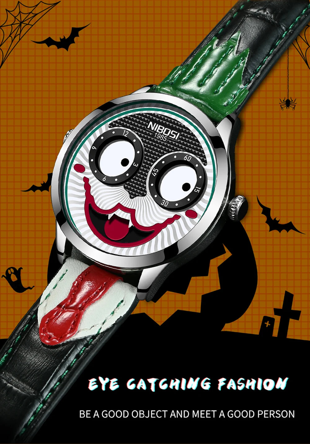 Creative Clown Dial Watch - Unique Leather Strap Design