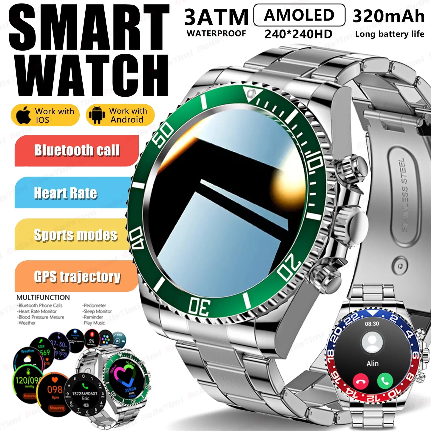 2025 New Men's Smart Watch 1.3" AMOLED HD Screen GPS Exercise Tracking Heart Rate Bluetooth Call Fashion Women's Smart Watch - Wear444