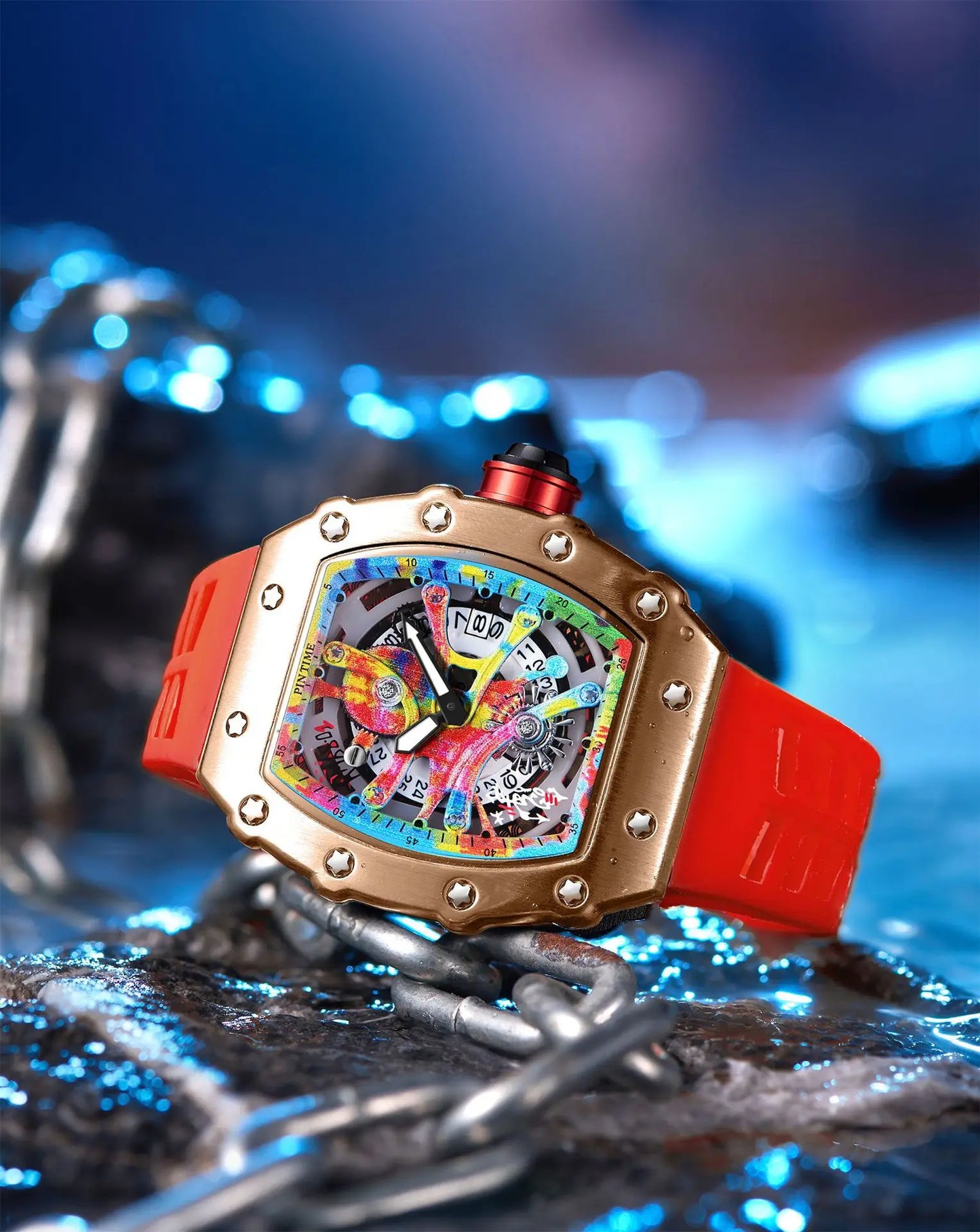 Fashion Mechanical Man Watches Classic Colorful RM Desgin Automatic Visable Wristwatch Causal Men Watch Rubber Strap Belt